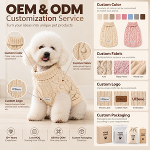 Suéter de punto trenzado para perro al por mayor y conjunto de bufanda a juego, ropa de invierno para mascotas con cuello alto, logotipo personalizado - Product Image 5