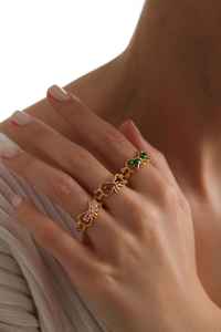 Green Tourmaline Adjustable Personalized Dainty Bow Tie Birthstone Ring 925 Sterling Silver 14K <b>Gold</b> Plated - Product Image 2