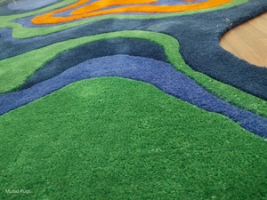 Tapis d'art abstrait multicolore contemporain, tapis à poils coupés à la main à bas prix, bleu, vert, orange, tapis abstrait multicolore, rembourrage - Product Image 3
