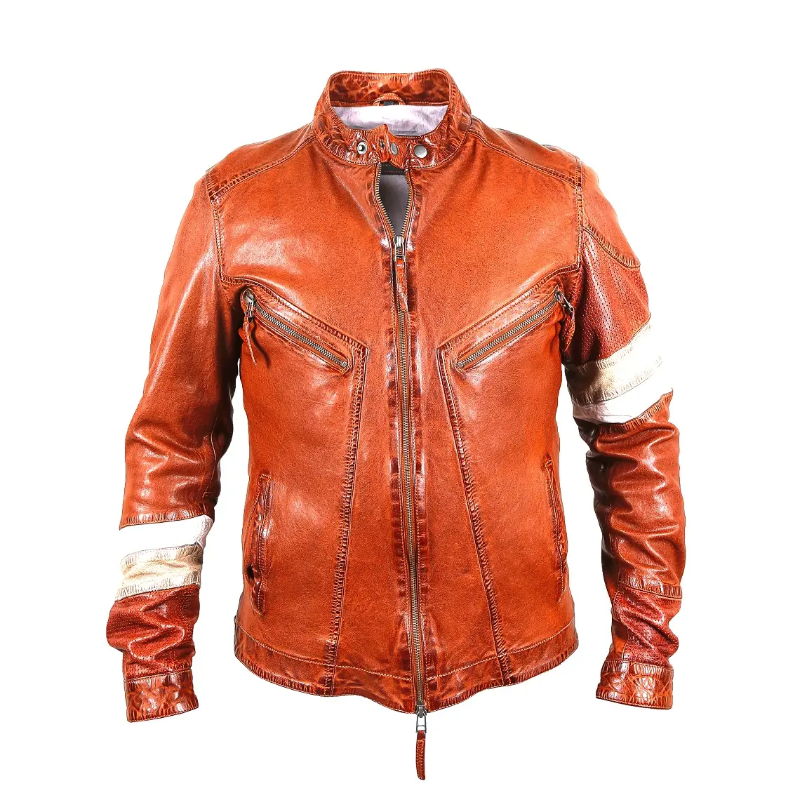 Wholesale Motorcycle Men Genuine Sheep Leather Jacket With Stripes Perforated Leather Parts100 % Genuine Slim Fit Jackets