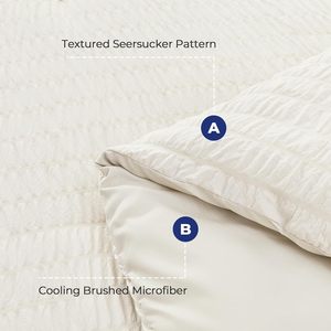 ชุดผ้าปูเตียงคิงควีนไซส์สีเบจ Seersucker 7ชิ้นชุดเครื่องนอนสำหรับทุกฤดูกาลพร้อมผ้าคลุมเตียงผ้าปูที่นอนปลอกหมอน Shams - Product Image 4