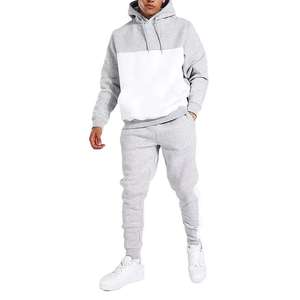 100% Cotton Solid Print Breathable Fleece Heavyweight Men's Two-Piece Winter Tracksuit <b>Hooded</b> Drawstring Closure Side Pockets - Product Image 2
