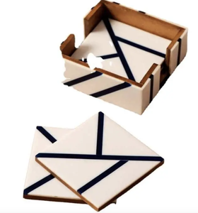 Natural Resin Wood Joint <b>Coaster</b>/Mats Pads Square Home Decoration with Bone Inlay for Wedding Party from India - Product Image 3