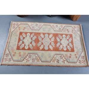 Clásico naranja Beige 2.6x4.2ft Vintage alfombra turca hecha a mano Patchwork diseño lana poliéster látex para sala de estar pasillo rectángulo - Product Image 3