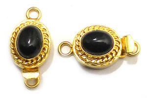 Fermoir ovale en pierre précieuse d'onyx noir, 1 2 3 brins, plaqué or 18 carats, 23X11X10MM, pour fabrication de bijoux, B783 - Product Image 3