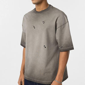 Camisetas de hombre lavadas Sumfade de gran tamaño de ajuste holgado de algodón 100% de alta calidad, camiseta informal rasgada con serigrafía personalizada - Product Image 5