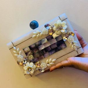 กระเป๋าคลัทช์หินอ่อนพร้อมงานหินหนักทำจากเรซินเทียมประดับมุกสีทองแนววินเทจทรงผีเสื้อสำหรับงานแต่งงานของผู้หญิงกระเป๋าคลัทช์ - Product Image 1