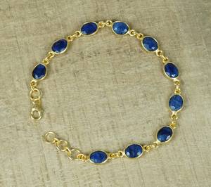 Blue Sapphire <b>Bracelet</b> 925 Sterling <b>Silver</b> 14k Gold Plated Overlay <b>Adjustable</b> Gemstone Jewelry - Product Image 1