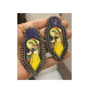 Custom Design Sliver Plated Mate Finish Hand Painted Womens Stud Earing with Custom Service Provided from India