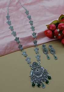 DERNIER DESIGNER À LA MODE ABD TRADITIONNEL OXYDSIDE ARGENT NOIR MENTAL BIJOUX LONG PENDENTIF COLLIER ENSEMBLE POUR FEMMES ET FILLES - Product Image 2