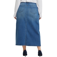 Jupe longue en jean vintage grande taille unie, taille naturelle, fente avant, maxi, décontractée, pour femme, avec logo personnalisé, design évasé, 100 % coton