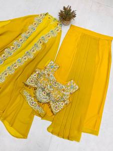 CONJUNTO DE DHOTI CHAPADO DRAPEADO DE Piel Sintética LISTO PARA USAR DE TRES PIEZAS con BLUSA KOTI y CINTURÓN para FIESTA TODAS LAS TEMPORADAS - Product Image 2