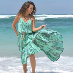 2024 <b>Summer</b> Turquoise Tie Dye Maxi <b>Dress</b> for Women Beach Bohemian Style <b>Sleeveless</b> V-Neckline Natural Outfits for Vacation - Product Image 1