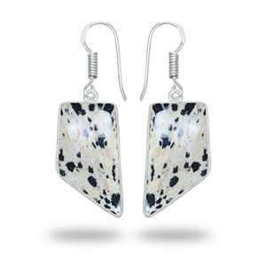 Pendientes de Jaspe Dálmata Natural con Engaste de Latón Plateado, Estilo Boda, Idea de Regalo Moderna para Mujer - Product Image 1