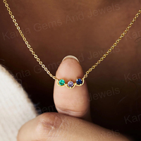 Chaîne à maillons en argent sterling 925 plaqué or 14 carats avec zircon chrétien et pierres précieuses multicolores serties à griffes, cadeau personnalisé avec pierre de naissance