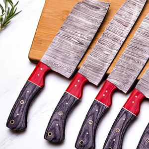 Juego de cuchillos de chef de Damasco de 5 piezas hechos a mano, mangos de madera exótica para cocinar en la cocina - Product Image 5