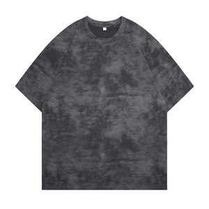 Summer New Fashion Solid Yarn Dyed Loose Fit Knitted Short Sleeve Men's Cotton <b>T</b>-shirt Acid Wash tee - Product Image 1