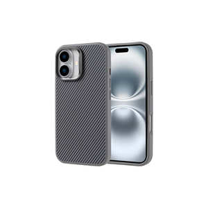 Netzy Silver Safa Troy Series for MagSafe Compatible Carbon Fiber Texture Protective Cover for iPhone 16 Plus Glossy PC Stylish - Product Image 1