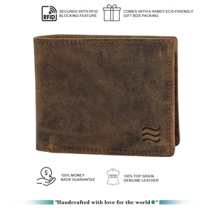 กระเป๋าสตางค์ผู้ชายหนังแท้แบบสั้นอเนกประสงค์สไตล์ย้อนยุคกระเป๋าใส่เหรียญ RFID กระเป๋าใส่บัตรผ้าซาตินซับในแบบพับสองทบ - Product Image 3