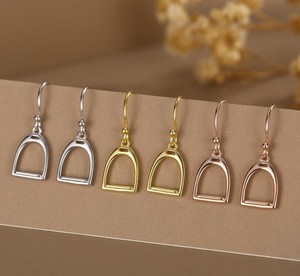 Solid 925 Sterling <b>Silver</b> Christian Minimalist Equestrian Stirrup Drop Hook Dangle <b>Earrings</b> Horse Charm Women Daily Wear Wedding - Product Image 2