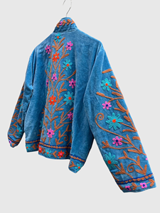 Blouson Bomber en Velours Brodé Col Mandarin Manches Longues Motif Floral Broderie à la Main Vêtement d'Automne Grande Taille Femme - Product Image 3