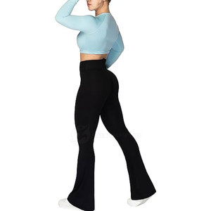 Private Label <b>Women's</b> Mid Waist Flare Pants with Side Pockets Solid Color Winter Flare Pants for Sale Flat Front Style - Product Image 5