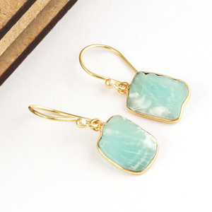 แฟชั่นใหม่ที่มีสไตล์สาวๆต่างหูพลอยอะมาโซไนต์ธรรมชาติต่างหูชุบทองทำด้วยมือชุดตุ้มหูแบบห้อย - Product Image 5