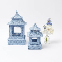 Ensemble de lanternes pagodes bleues faites à la main au design accrocheur pour la décoration de la maison, des fêtes et des vacances, fabriqué à partir des meilleures fibres de rotin, best-seller