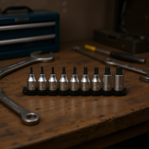 <b>Set</b> of 9 1/2'' TORX <b>Socket</b> Bits Usag for Efficient Fastening and Wrench Compatibility - Product Image 3