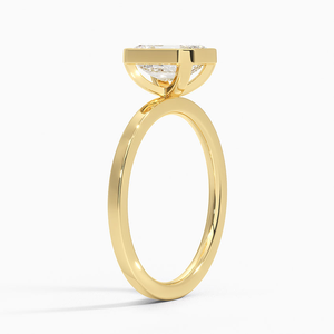 Diamant de laboratoire taille émeraude 14K ensemble de lunette en or jaune massif Simple délicat dernière conception Solitaire bague de fiançailles pour les femmes - Product Image 2