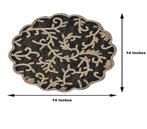 Set de table rond en perles argentées et dorées de 14 pouces fait à la main, tapis de séchage en ardoise et en verre à motif ovale - Product Image 3