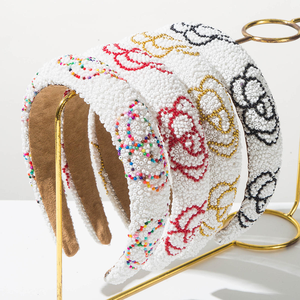 Nouveau bandeau fait main brodé de perles, design de niche vintage de luxe, bandeaux haut de gamme, large côté polyvalent, accessoire pour cheveux - Product Image 1