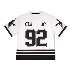 2025 Camiseta corta de gran tamaño de fútbol americano Boxy Retro Streetwear malla de manga corta de punto sólido Casual sublimación en blanco - Product Image 1