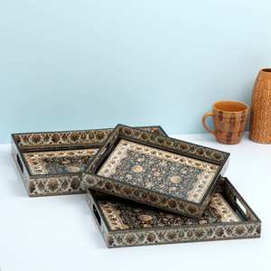 Lot de 3 plateaux à dîner classiques en bois MDF avec impression en émail 15x11x2 pouces pour la maison ou le mariage - Product Image 4