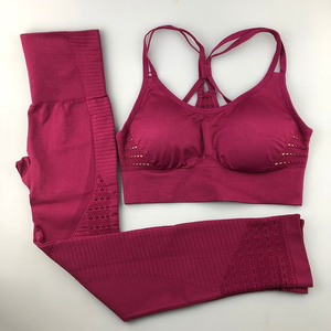 Conjunto de Yoga sin costuras de dos piezas para gimnasio, Fitness, traje de entrenamiento Adelgazante y elegante, conjunto de Yoga, mallas de Fitness para mujer y sujetador superior - Product Image 3