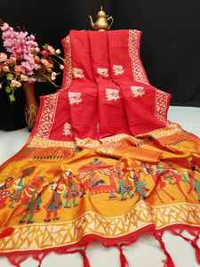 Look élégant Bollywood Design Wedding Wear Saree en soie brute douce avec fabricant de travaux imprimés antiques de Surat - Product Image 6