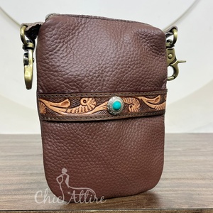 Riñonera de cuero para montar en motocicleta con herramientas manuales, riñonera de estilo occidental para mujer, piedra turquesa para riñoneras, teléfonos móviles - Product Image 1