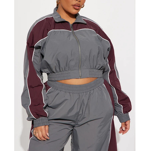 Custom High Quality Color Block Polyester Nylon <b>Zip</b> <b>up</b> Running Windbreaker Tracksuit Set for Women - Product Image 3