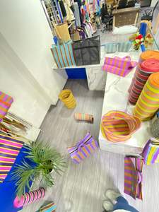 Bolsas de mano a rayas de PP tejidas de nailon ecológicas sostenibles, bolsas de compras hechas a mano de plástico de polipropileno reciclado - Product Image 3