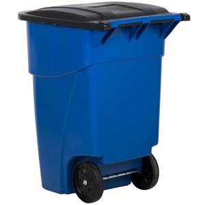 Poubelle de recyclage ronde à roulettes Rubbermaid FG9W2773BLUE BRUTE de 50 gallons avec couvercle, bleue - Product Image 1