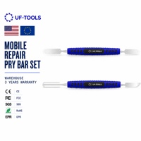 Outil de réparation de téléphone portable 150 mm, lot de 2 leviers de démontage double extrémité en acier inoxydable avec poignée en PP, TPR et ABS noir et bleu