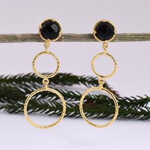925 Sterling <b>Silver</b> Gold Plated Earring, Natural Black Onyx Long Dangler Earring Collection - Product Image 4