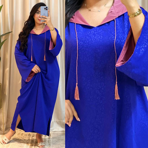 Abaya à capuche pour femmes musulmanes, robe longue à manches longues, kaftan islamique, jilbab jacquard modeste, abaya Ramadan Eid avec cordon de serrage à pompons - Product Image 5