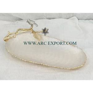 Modern Gold Plated Border Leaf Designing Brass Handles 3 Jointing Serving <b>Bowls</b> for Wedding and Home Table Decorating <b>Bowls</b> - Product Image 2