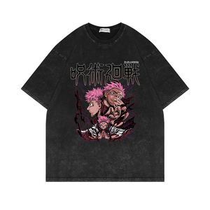 Camiseta de Anime 100% Algodón, Gruesa, Estilo Holgado, Lavado Ácido, Impresión DTG, Camiseta Vintage con Gráficos Personalizados para Hombre, Ropa Urbana - Product Image 1