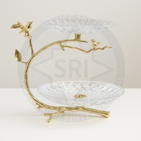 Corbeilles à fruits décoratives en aluminium, support à 2 niveaux de luxe, fait main, poli argenté, écologique, moderne, pour décoration de mariage