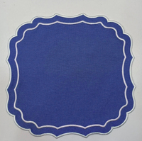 Vente en gros d'usine, sets de table et serviettes en lin faits à la main, style européen moderne, broderie bleue personnalisée, 60x60cm, pour restaurants