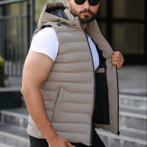 Chaleco y chaleco acolchado informal de talla grande para hombre, cómodo y elegante con relleno de nailon y cuello con capucha para la temporada de invierno - Product Image 1