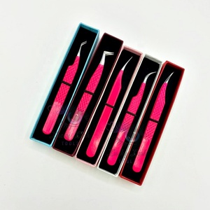 LUCKY LASH <b>TOOLS</b> Professional Hot Pink Matte Tweezer Stainless Steel Anti-Static Eyelash Tweezers <b>Smooth</b> Grip Fiber Tip Tweezers - Product Image 1