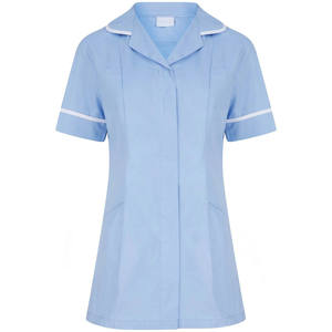 Venta al por mayor personalizado mujeres Hospital uniforme enfermería Scrubs Tops cuello vuelto con tubería blanca cuidado de la salud enfermera túnica superior - Product Image 2